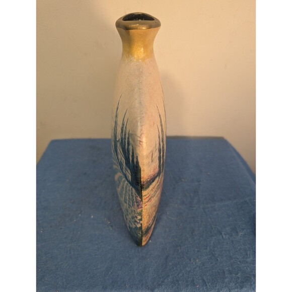 Vintage Square Ceramic Vase Tuscan Countryside READ, FAINT BACK, Pottery, Italy - Picture 7 of 11